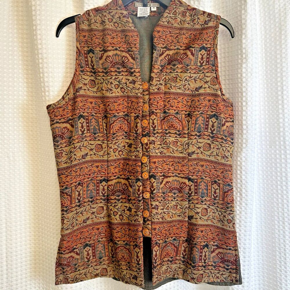 Isabella Bird Vintage Style Sleeveless Vest Size M Boho Tapestry Design
